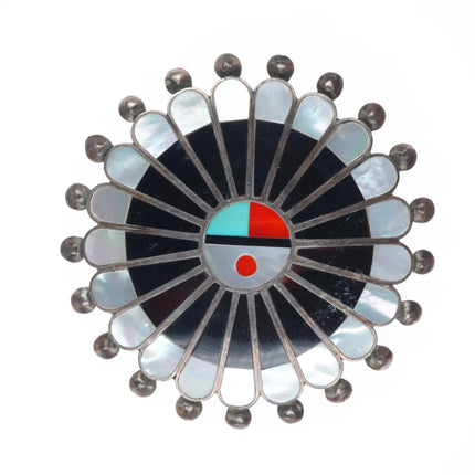 60's-70's Zuni sterling silver shell/stone inlay sunface penant/pin
