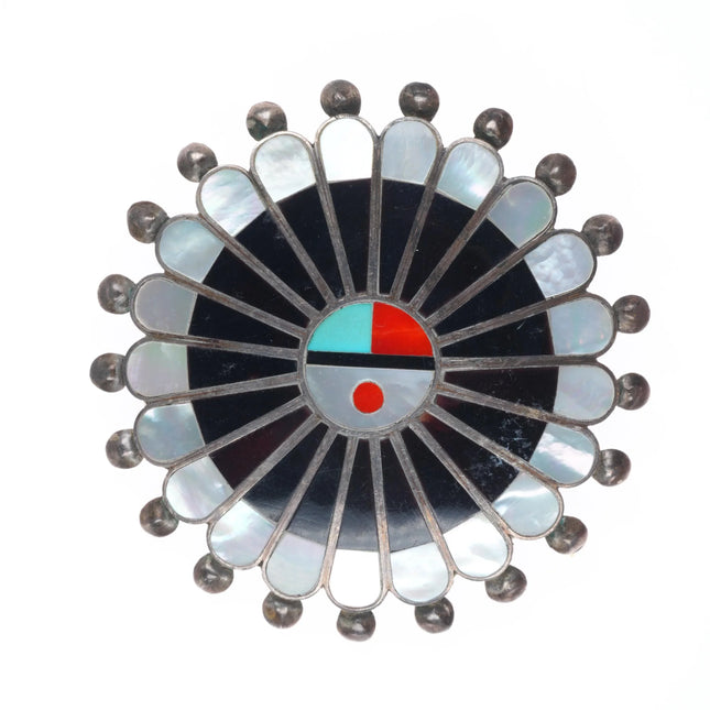 60's-70's Zuni sterling silver shell/stone inlay sunface penant/pin