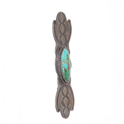 30's-40's Navajo sterling silver Royston turquoise hand stamped pin/brooch
