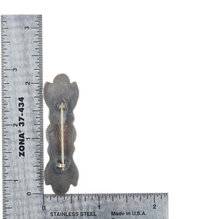 30's-40's Navajo sterling silver Royston turquoise hand stamped pin/brooch