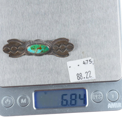 30's-40's Navajo sterling silver Royston turquoise hand stamped pin/brooch