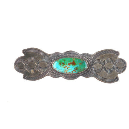 30's-40's Navajo sterling silver Royston turquoise hand stamped pin/brooch