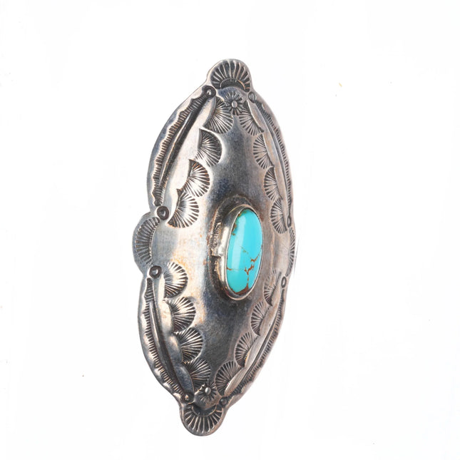 30's-40's Navajo sterling silver #8 turquoise hand stamped pin/brooch