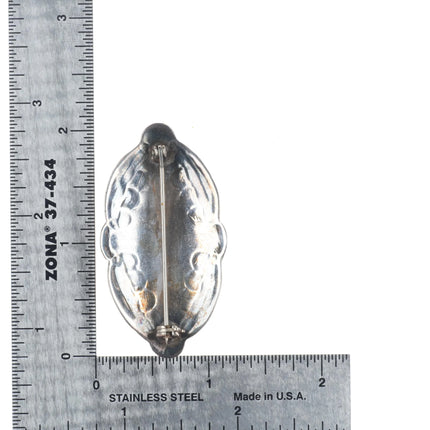 30's-40's Navajo sterling silver #8 turquoise hand stamped pin/brooch