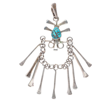 Vintage southwestern sterling silver modernist dangly necklace pendant turquoise