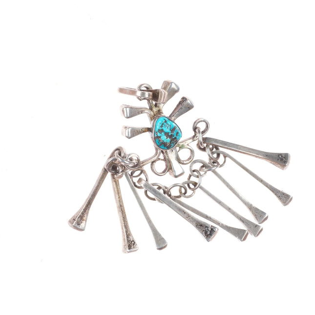 Vintage southwestern sterling silver modernist dangly necklace pendant turquoise