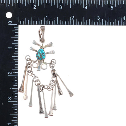 Vintage southwestern sterling silver modernist dangly necklace pendant turquoise
