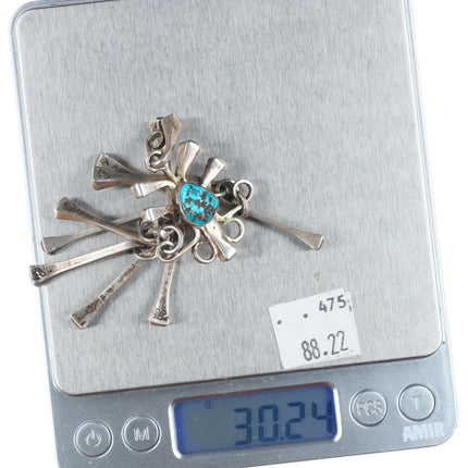 Vintage southwestern sterling silver modernist dangly necklace pendant turquoise