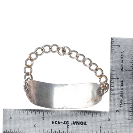 7.25" c1940's Navajo sterling silver hand stamped turquoise link bracelet