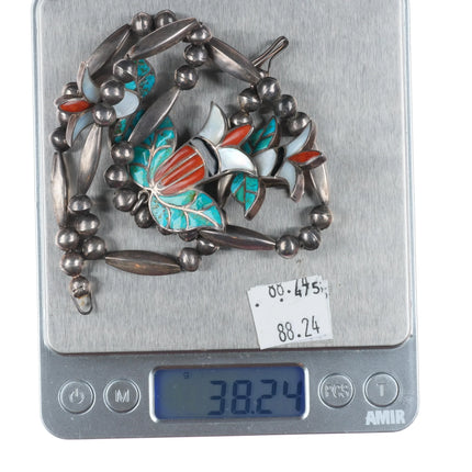 Frank Vacit Zuni sterling silver flower necklace pendant/screw back earrings