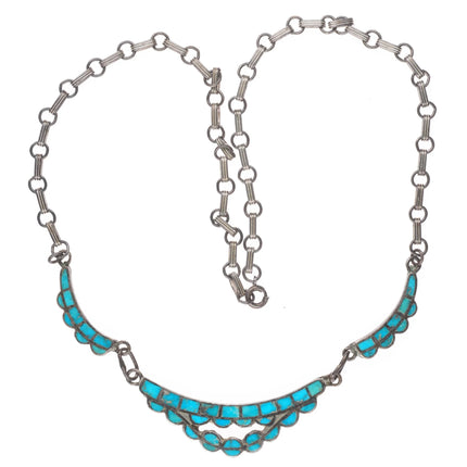 1940's Lambert Homer Sr Zuni sterling silver flush inlay turquoise necklace