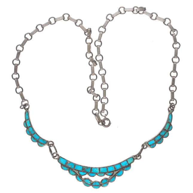 1940's Lambert Homer Sr Zuni sterling silver flush inlay turquoise necklace