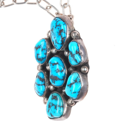 Vintage Navajo sterling silver Kingman turquoise cluster pendant w/necklace