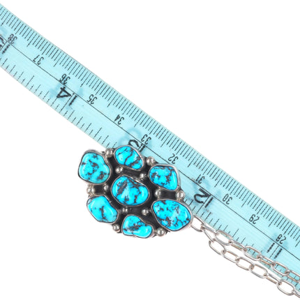 Vintage Navajo sterling silver Kingman turquoise cluster pendant w/necklace