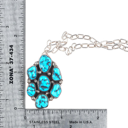 Vintage Navajo sterling silver Kingman turquoise cluster pendant w/necklace