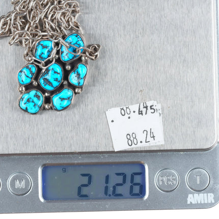 Vintage Navajo sterling silver Kingman turquoise cluster pendant w/necklace