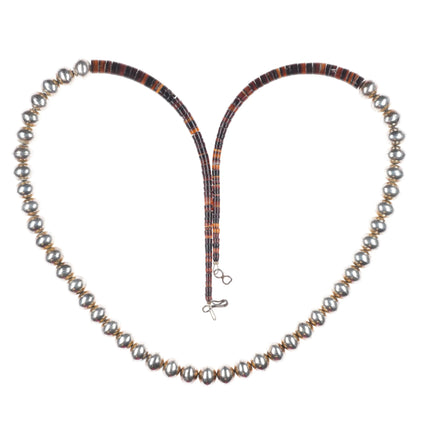 28" Vintage Navajo pearl/Kewa shell beaded heishi necklace sterling silver