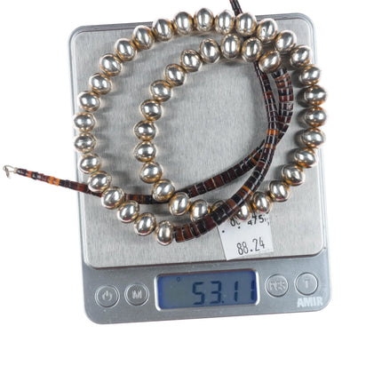 28" Vintage Navajo pearl/Kewa shell beaded heishi necklace sterling silver