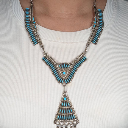 Vintage Nelson Harry Zuni sterling silver needlepoint turquoise  necklace