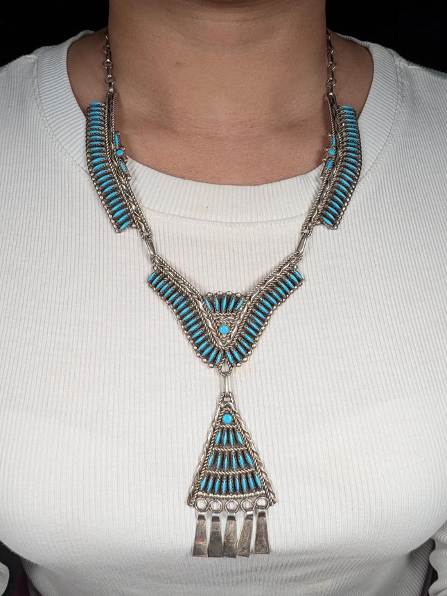 Vintage Nelson Harry Zuni sterling silver needlepoint turquoise  necklace