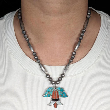 Frank Vacit Zuni sterling silver flower necklace pendant/screw back earrings