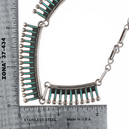 16" Locaspino Zuni sterling silver needlepoint turquoise bib/choker necklace