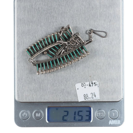 16" Locaspino Zuni sterling silver needlepoint turquoise bib/choker necklace