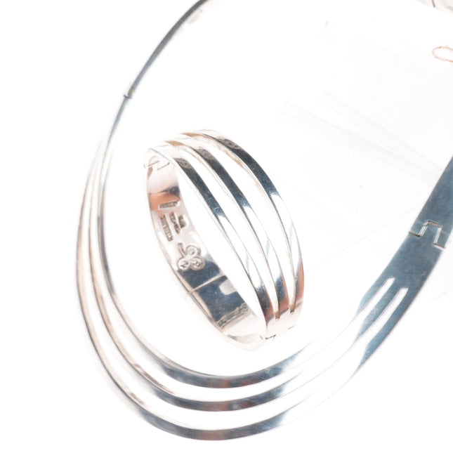 Heavy vintage sterling silver Mexican modernist bar choker/bangle bracelet