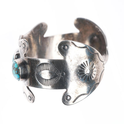 6.5" 40's-50's Navajo sterling silver spiderweb turquoise arrow cuff bracelet