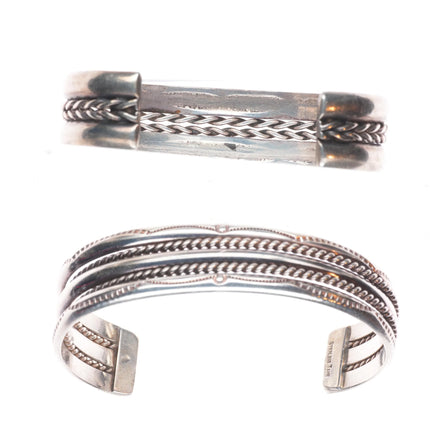 6.6" 2 Vintage Navajo Tahe Twisted wire sterling silver stacker cuff bracelets