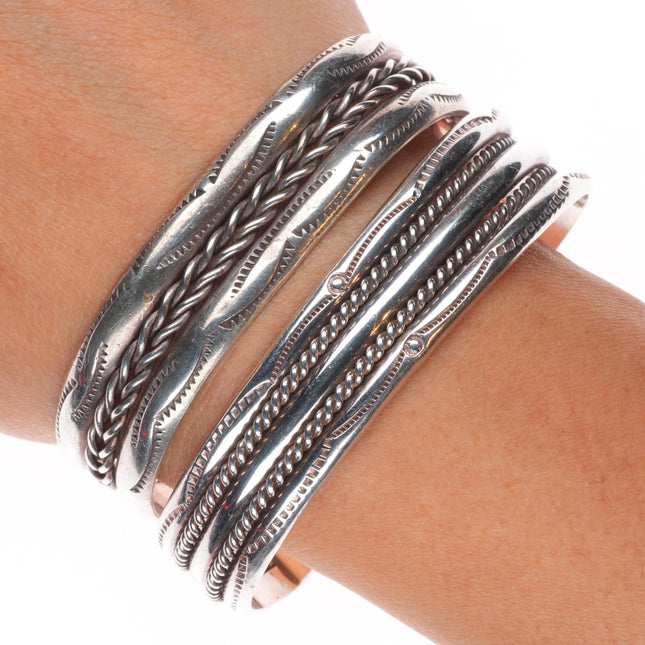 6.6" 2 Vintage Navajo Tahe Twisted wire sterling silver stacker cuff bracelets