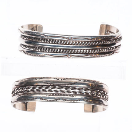 6.6" 2 Vintage Navajo Tahe Twisted wire sterling silver stacker cuff bracelets