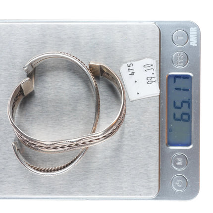 6.6" 2 Vintage Navajo Tahe Twisted wire sterling silver stacker cuff bracelets