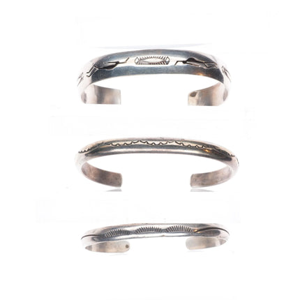 6.25"-6.5" Vintage Navajo sterling silver hand stamped stacker cuff bracelets