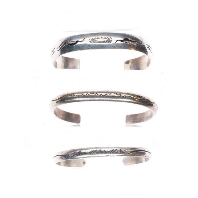 6.25"-6.5" Vintage Navajo sterling silver hand stamped stacker cuff bracelets