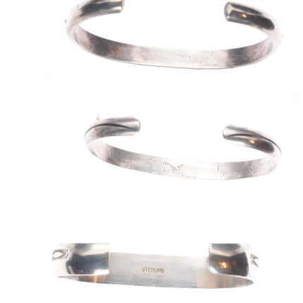 6.25"-6.5" Vintage Navajo sterling silver hand stamped stacker cuff bracelets