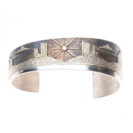 6.35" Ric Charlie Navajo Tufa Cast sterling silver storyteller cuff bracelet