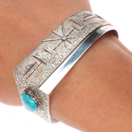 6.5" Ric Charlie Navajo Tufa Cast sterling silver web turquoise cuff bracelet