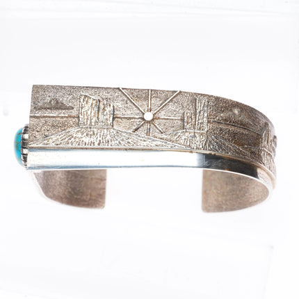 6.5" Ric Charlie Navajo Tufa Cast sterling silver web turquoise cuff bracelet