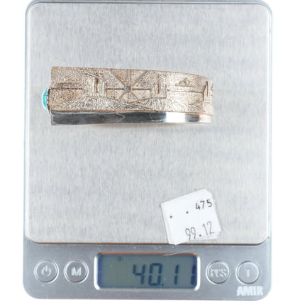 6.5" Ric Charlie Navajo Tufa Cast sterling silver web turquoise cuff bracelet