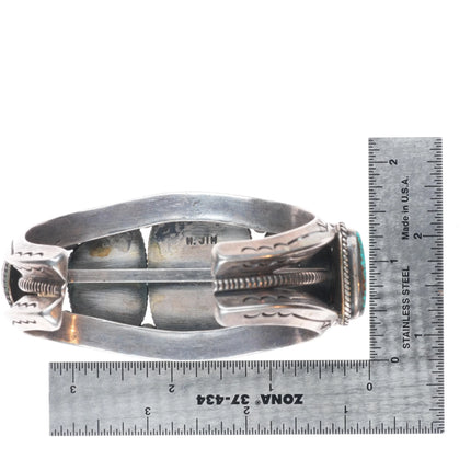 7.25" Big Harrison Jim Navajo sterling silver waterweb turquoise cuff bracelet