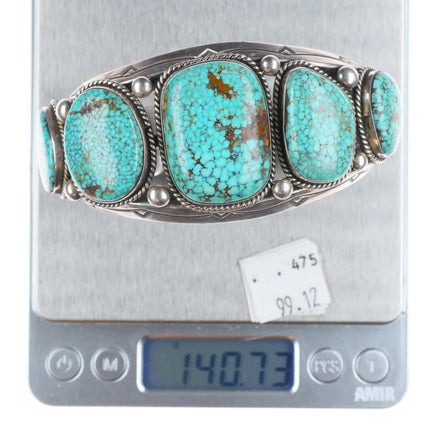 7.25" Big Harrison Jim Navajo sterling silver waterweb turquoise cuff bracelet
