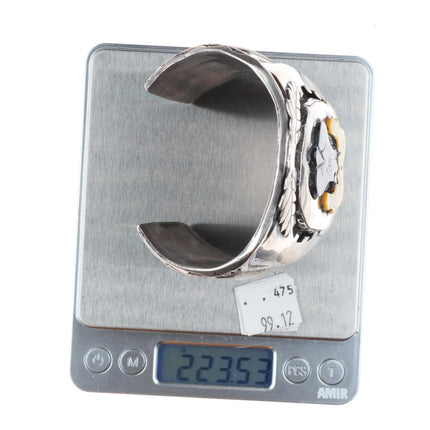 7.5" Huge J Quam Zuni Vintage Bighorn Sheep sterling silver inlay cuff bracelet