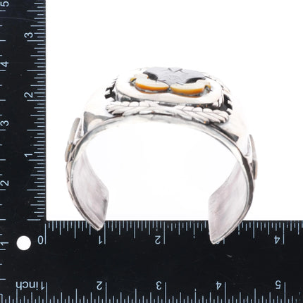 7.5" Huge J Quam Zuni Vintage Bighorn Sheep sterling silver inlay cuff bracelet
