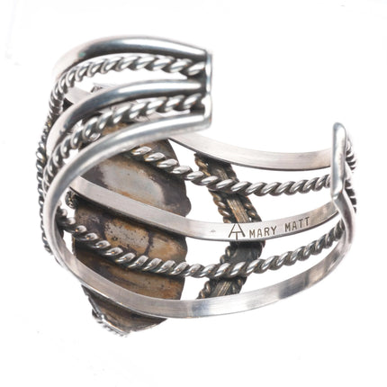 6.4" Mary Matt Navajo sterling silver spiderweb turquoise cuff bracelet