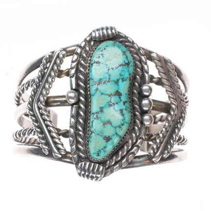 6.4" Mary Matt Navajo sterling silver spiderweb turquoise cuff bracelet