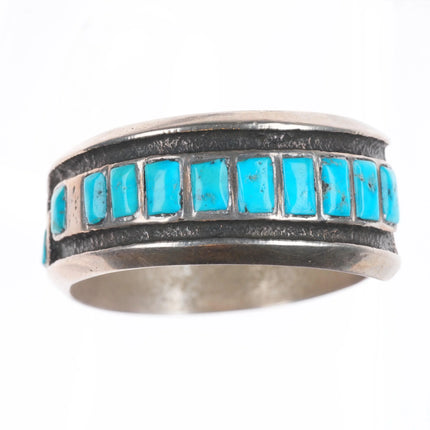 6" Preston Monongye Hopi Tufa Cast sterling silver turquoise inlay cuff bracelet
