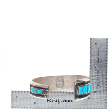 6" Preston Monongye Hopi Tufa Cast sterling silver turquoise inlay cuff bracelet