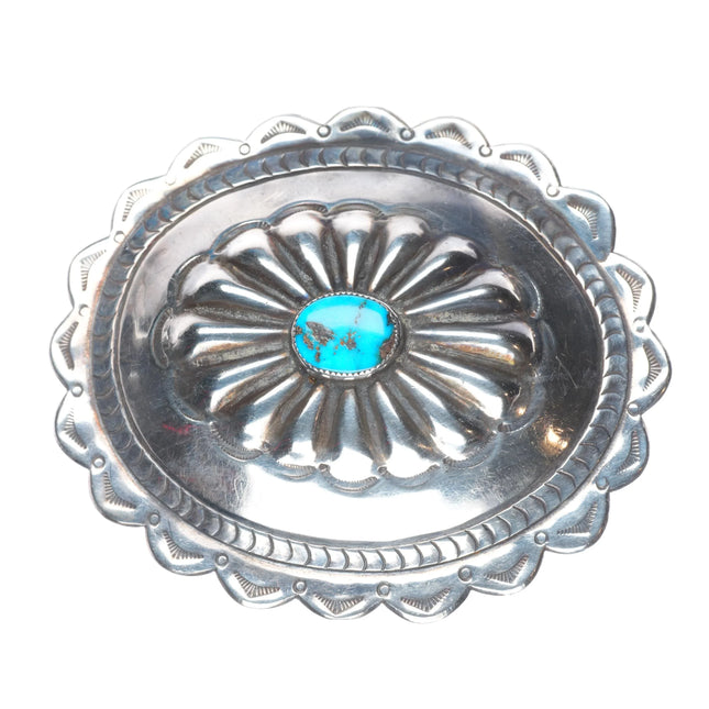 50's-60's Vintage Navajo sterling silver concho belt buckle w/nice turquoise