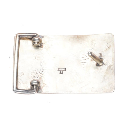 Floyd Namingha Lomakuyvaya Hopi overlay bear paw belt buckle sterling silver